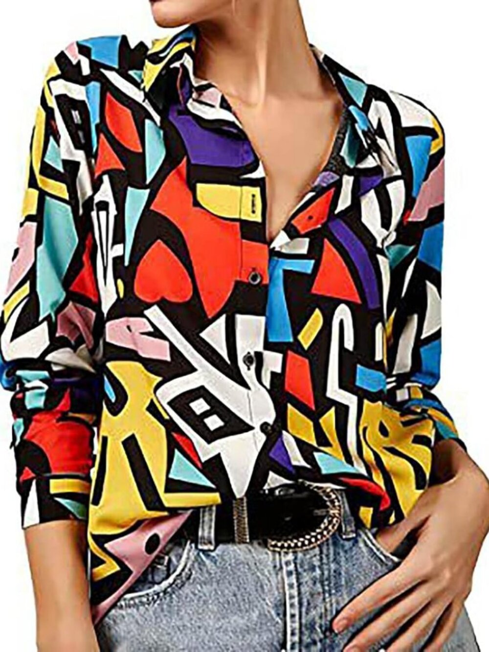 Big Dart Abstract Button-Down Shirt UK Size 18 (US L)